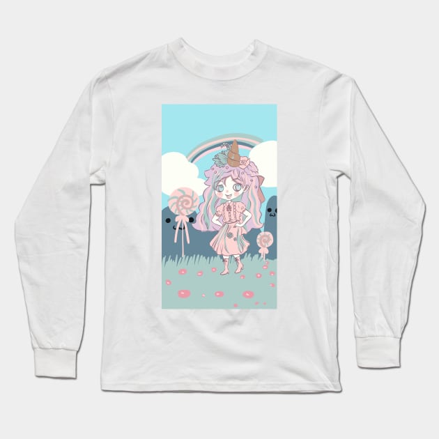 Cute kawaii unicorn anime manga chibi girl Long Sleeve T-Shirt by meisanmui